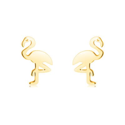 14K arany fülbevaló – flamingó egy lábon állva