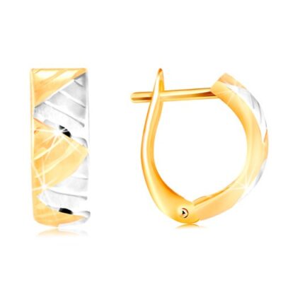 14K arany fülbevaló - ív sárga és fehér arany háromszögekkel ékszer webáruház