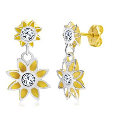 14K arany fülbevaló - kétszínű virágok kivágásokkal ékszer webáruház