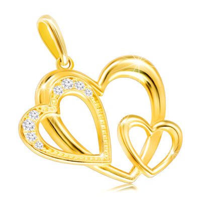 14K arany gyémánt medál - három szív kontúr