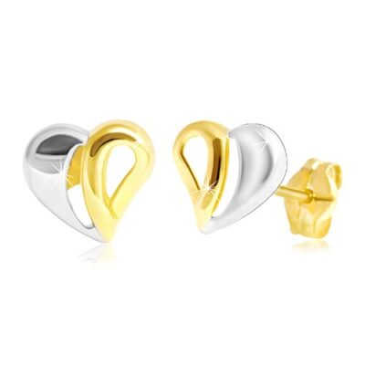 14K arany stekkeres fülbevaló - kétszínű szív kivágásokkal ékszer webáruház