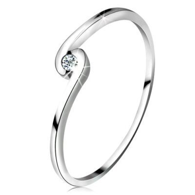 14K fehér arany gyűrű - kerek átlátszó gyémánt hajlított szárak között - Nagyság: 59 ékszer webáruház
