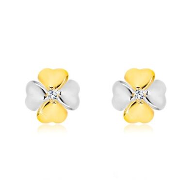 14K kombinált arany fülbevaló gyémánttal - szerencsét hozó szimbólum ékszer webáruház