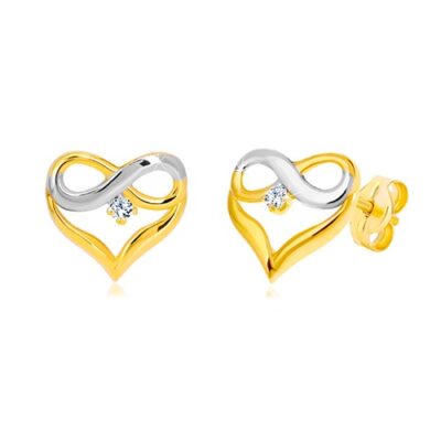14K kombinált arany fülbevaló gyémánttal-szív alakzat