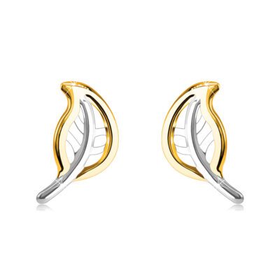 14K kombinált arany fülbevaló - kétszínű levél kivágásokkal ékszer webáruház