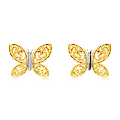 14K kombinált arany fülbevaló  - kétszínű pillangó