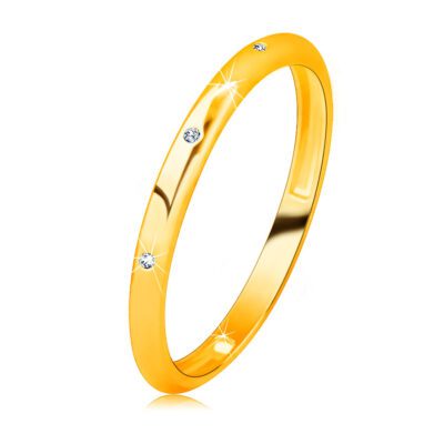 14K sárga arany briliáns szalag gyűrű - három kerek áttetsző gyémánttal díszítve