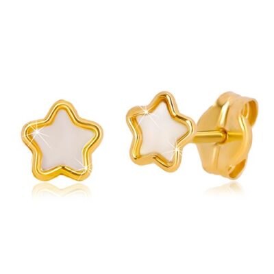 14K sárga arany fülbevaló - csillag természetes gyöngyházzal ékszer webáruház