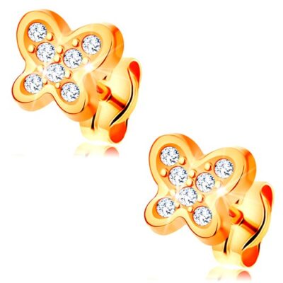 14K sárga arany fülbevaló - csillogó pillangó cirkóniákkal díszítve ékszer webáruház