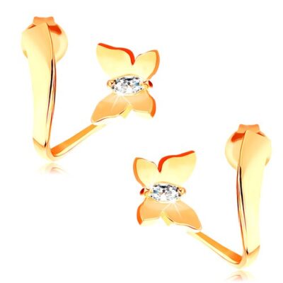 14K sárga arany fülbevaló - hullámos szalagon található fényes pillangó cirkóniákkal ékszer webáruház