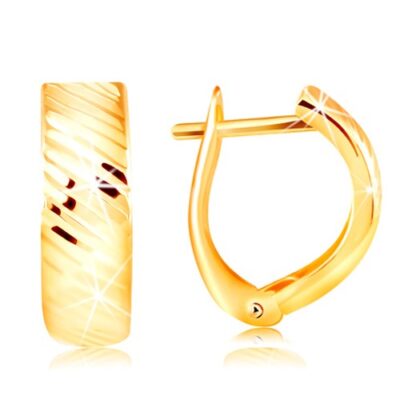 14K sárga arany fülbevaló - ív fényes ferde vágatokkal ékszer webáruház