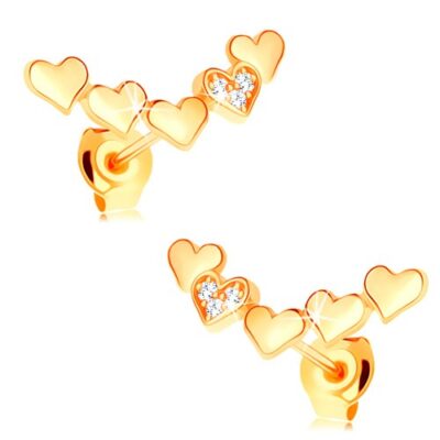 14K sárga arany fülbevaló - kidomborodó szívek ívben összekapcsolva ékszer webáruház