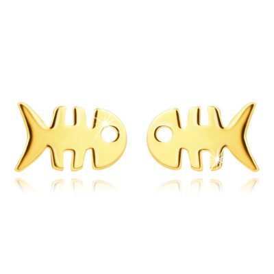 14K sárga arany fülbevaló - lapos hal csontváz fülbevaló