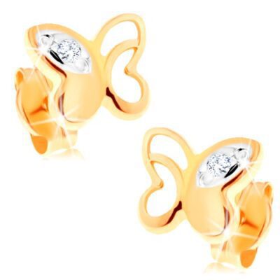 14K sárga arany fülbevaló - pillangó díszes vágatokkal és átlátszó cirkóniákkal ékszer webáruház
