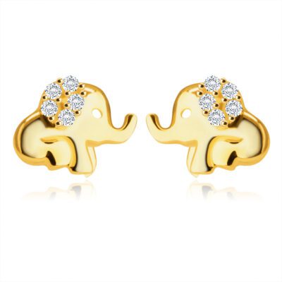 14K sárga arany fülbevaló - ülő elefánt ormánnyal