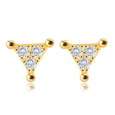 14K sárga arany gyémánt fülbevaló - háromszög átlátszó briliánsokkal ékszer webáruház