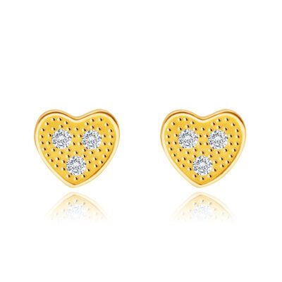 14K sárga arany gyémánt fülbevaló - szív alakú