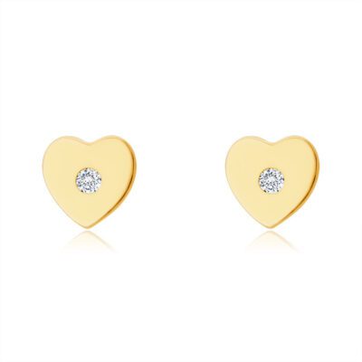 14K sárga arany gyémánt fülbevaló - szív egy apró
