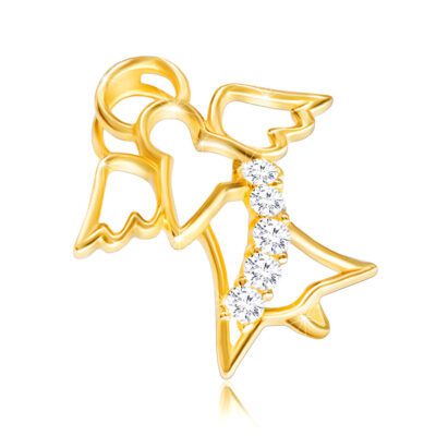 14K Sárga arany gyémánt medál - angyal körvonal briliáns szalaggal ékszer webáruház