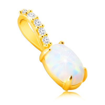 14K Sárga arany gyémánt medál - ovális szintetikus opál