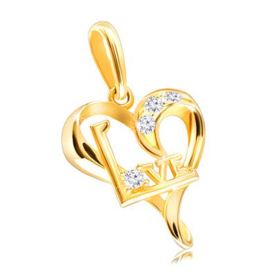 14K Sárga arany gyémánt medál - szív „SZERETET” felirattal