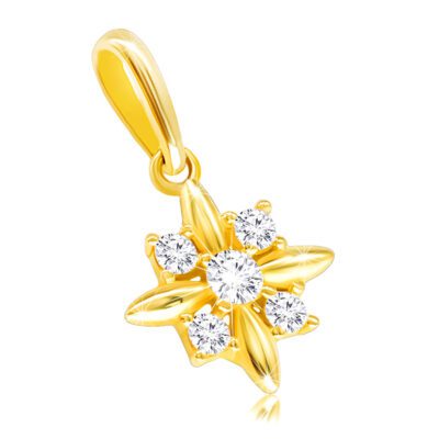 14K sárga arany gyémánt medál - virág hosszúkás szirmokkal és briliánsokkal ékszer webáruház