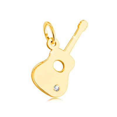 14K sárga arany medál -  a gitár alsó részén tiszta cirkóniával ékszer webáruház