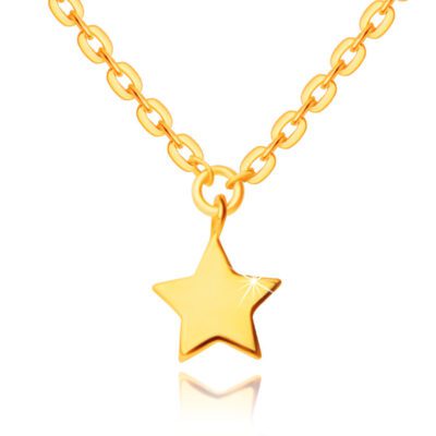 14K sárga arany nyaklánc - fényes lánc lapos szemekkel és csillag alakú medállal ékszer webáruház
