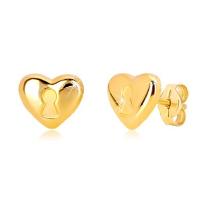 14K sárga arany stekkeres fülbevaló - szív kulcslyukkal ékszer webáruház