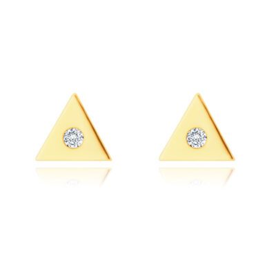 14K sárgaarany gyémánt fülbevaló - kicsi háromszög tiszta briliánssal ékszer webáruház