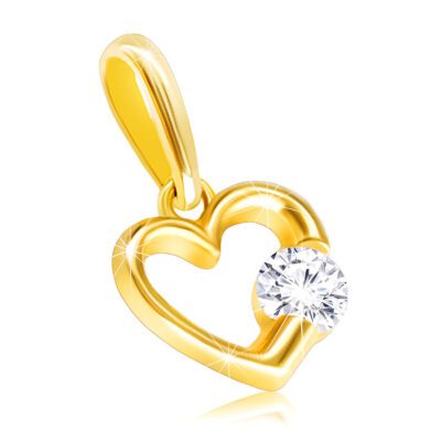 14K Sárgaarany gyémánt medál - fényes szív kontúr tiszta