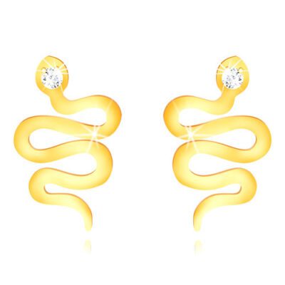 375 arany beszúrós fülbevaló - hullámos fényes kígyó cirkónia fejjel ékszer webáruház