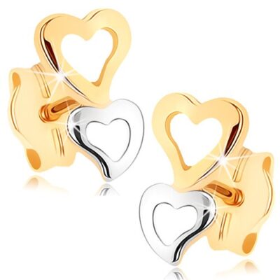375 arany fülbevaló - két szív alakú kontúr kétszínű kivitelezésben ékszer webáruház