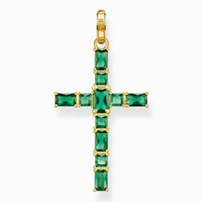 THOMAS SABO medál Cross with green stones gold  medál PE939-472-6