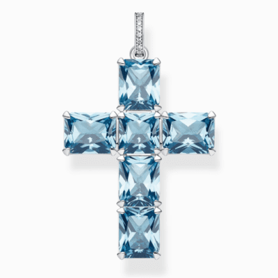 THOMAS SABO medál Cross with aquamarine-coloured stones  medál PE922-059-1