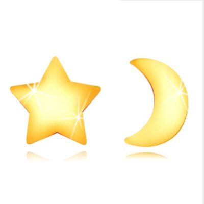 585 arany fülbevaló - fényes hold és szimmetrikus csillag körvonal