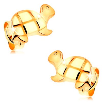 585 arany fülbevaló - fényes teknősbéka gravírozott részletekkel ékszer webáruház