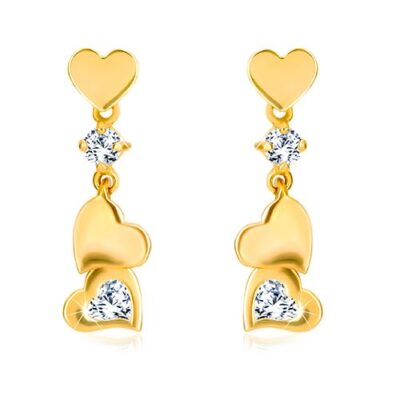 585 arany fülbevaló gyémántkővel - apró szabályos szívecske függővel ékszer webáruház