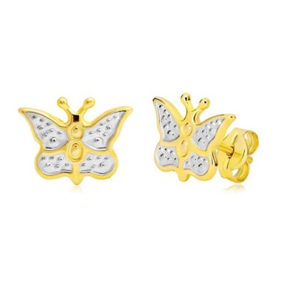 585 arany fülbevaló - pillangó fehér arannyal és pontokkal díszítve ékszer webáruház