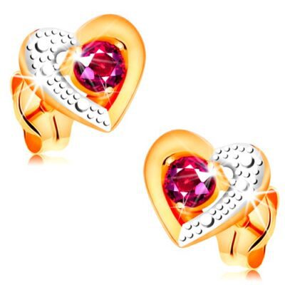 585 arany fülbevaló - rózsaszín rubin kétszínű szív körvonalban