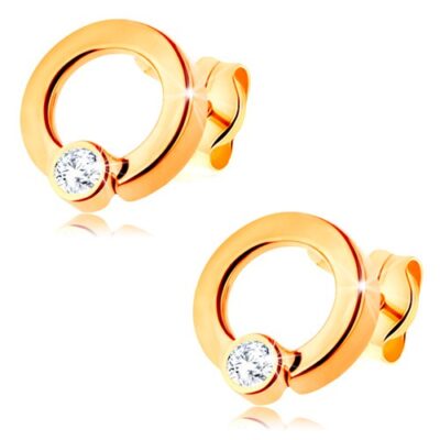 585 arany gyémánt fülbevaló - fényes karika átlátszó briliánssal ékszer webáruház
