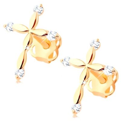 585 arany gyémánt fülbevaló - latin kereszt
