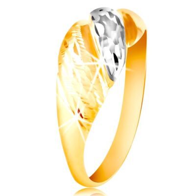 585 arany gyűrű - kidomborodó sávok sárga és fehér aranyból