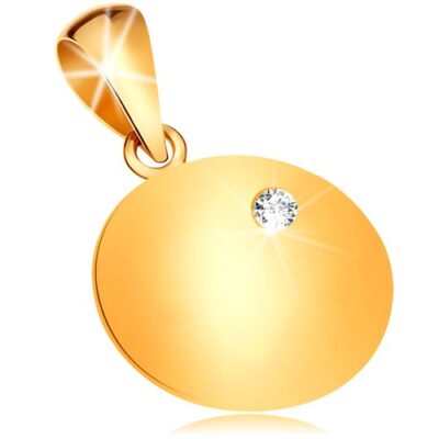 585 arany medál - fényes lapos kerek tábla beültetett átlátszó gyémánttal ékszer webáruház