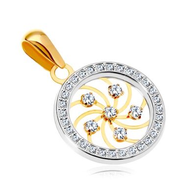 585 arany medál - fényes spirális és átlátszó cirkóniák fehér arany karikában ékszer webáruház