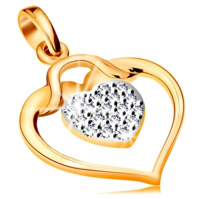 585 arany medál - fényes szív körvonal kisebb cirkóniás szívvel a belsejében ékszer webáruház