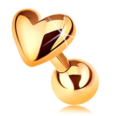 585 arany piercing tragusba - fényes kidomborodó szív