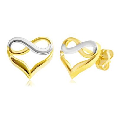 585 arany stekkeres fülbevaló - kétszínű szív a végtelen szimbólumával ékszer webáruház