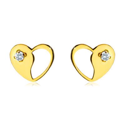585 arany stekkeres fülbevaló - szimmetrikus szív dekoratív kivágással és egy átlátszó cirkóniával ékszer webáruház