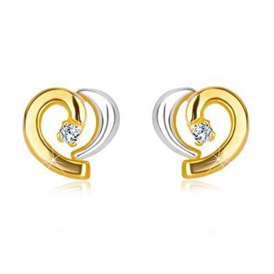 585 kombinált arany fülbevaló gyémánttal - szabálytalan szív ékszer webáruház
